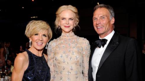 The Foreign Minister at Hollywood party yesterday, with her partner and Nicole Kidman. 